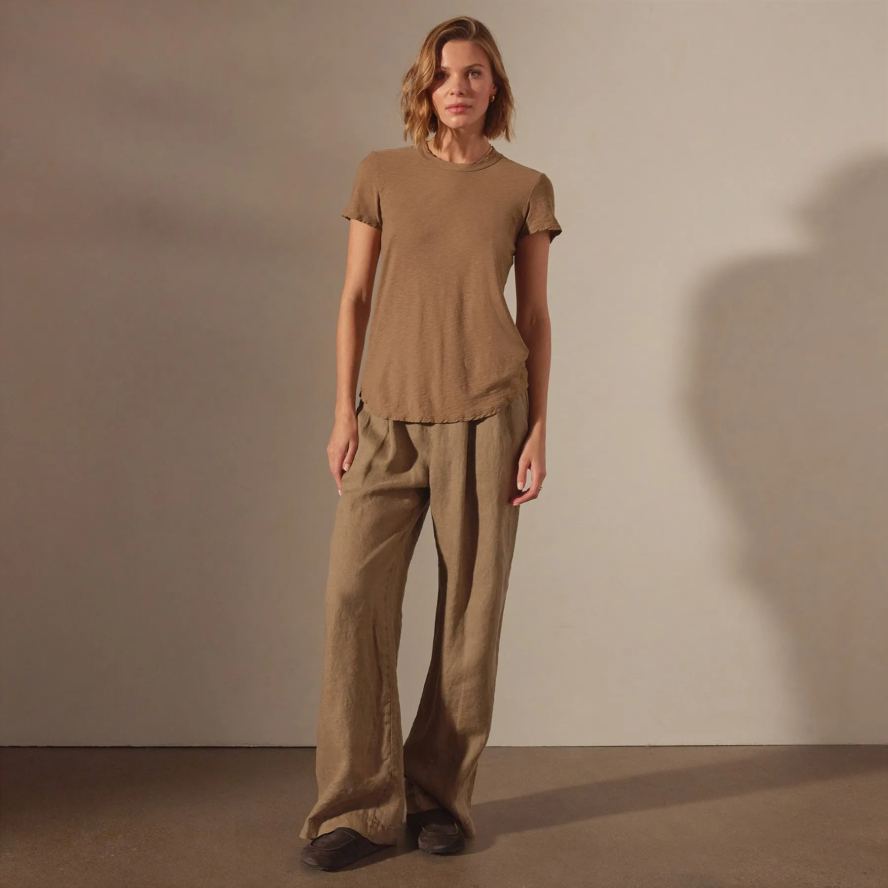 Sheer Slub Crew Neck Tee - Cashew