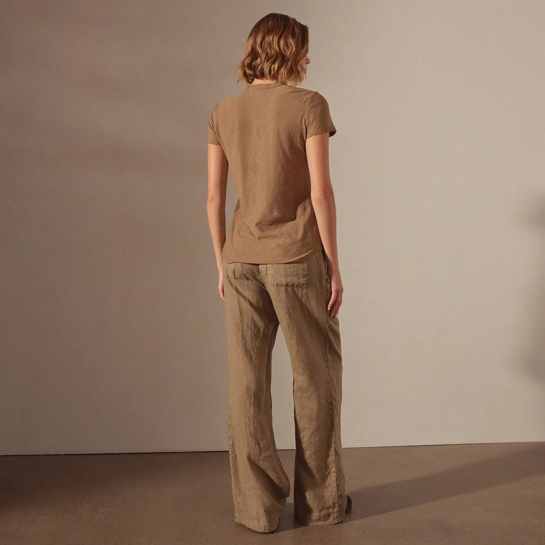 Sheer Slub Crew Neck Tee - Cashew