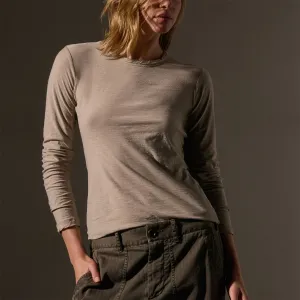 Sheer Slub Long Sleeve Crew - Light Tan