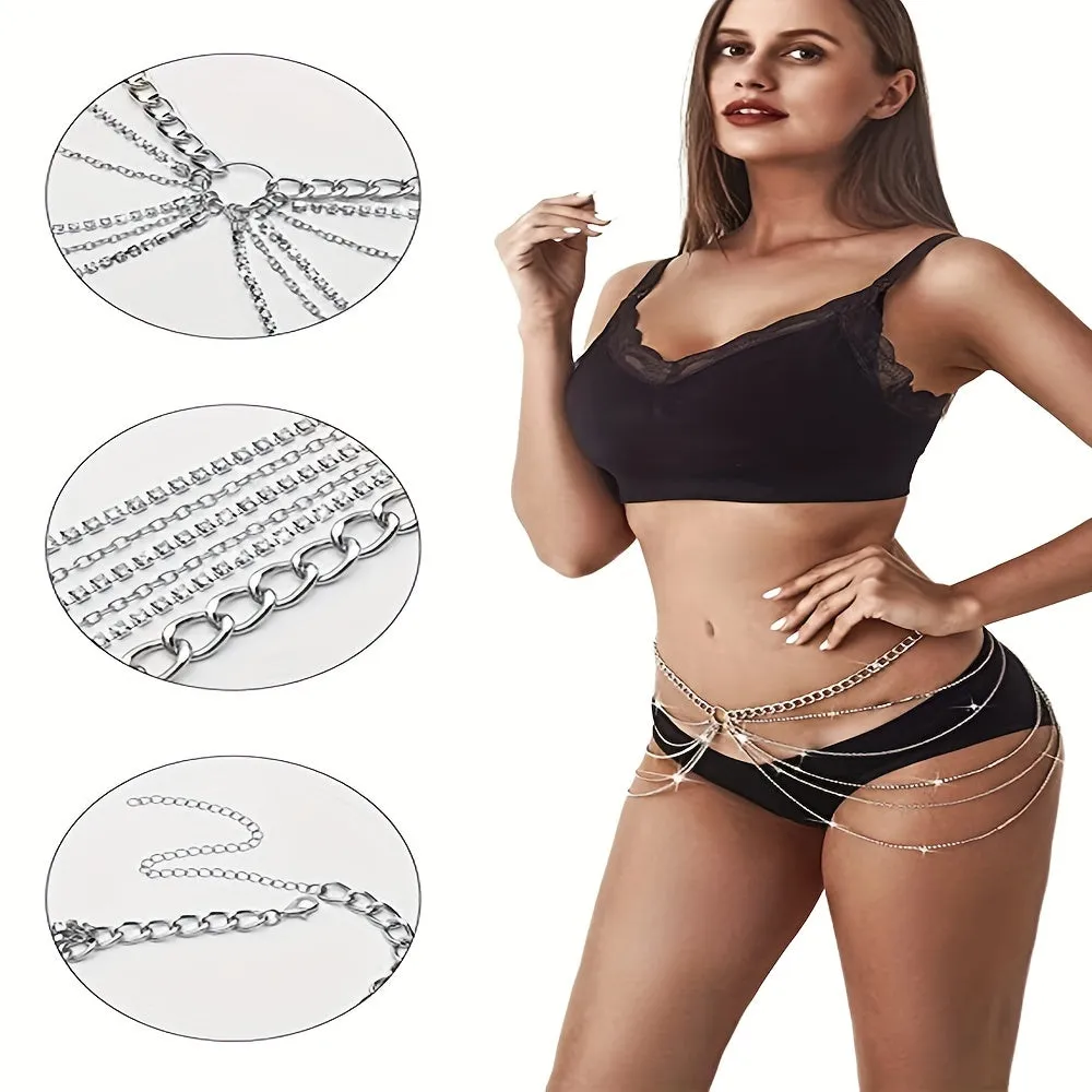 Shiny Ladies' Silvery Body Chain - Fashionable Accessory for Beach Vacations, Wind-Resistant