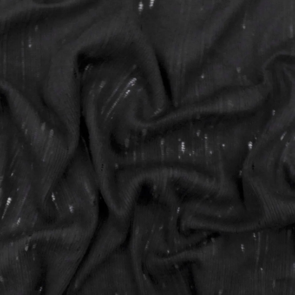 Simple Black Cotton Open Holes 1x1 Rib Knit Fabric