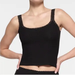 SKIMS Black Soft Lounge Lace Tank Top Black Lace Trim Camisole size L Large NWT