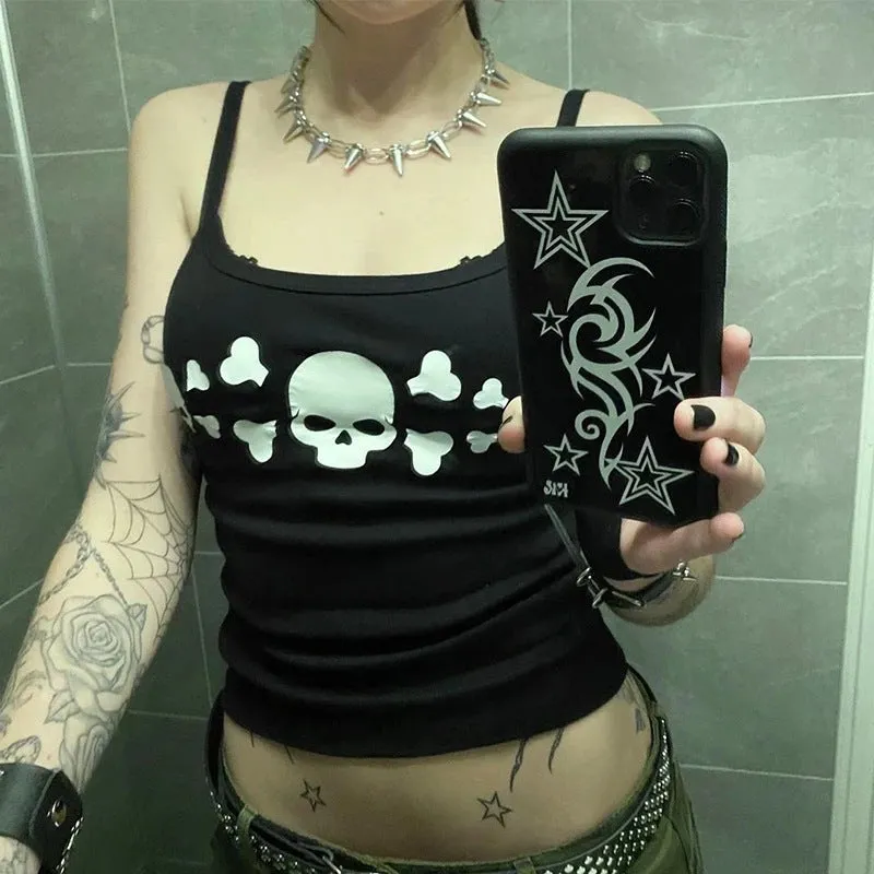 Skull Print Crop Vest