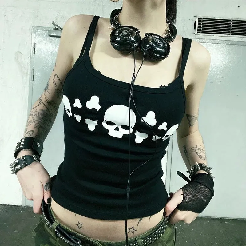 Skull Print Crop Vest