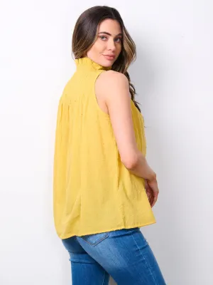 SLEEVELESS MOCK NECK SWISS DETAILED TANK TOP