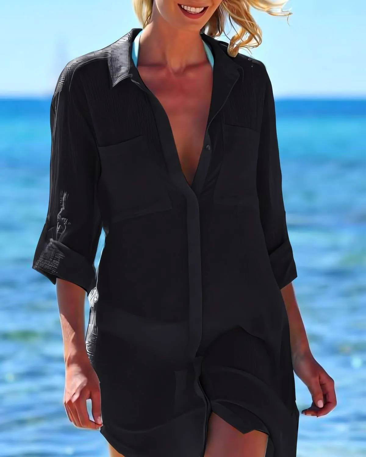 SLIM® V-Neck Beach Cover-Up Shirt