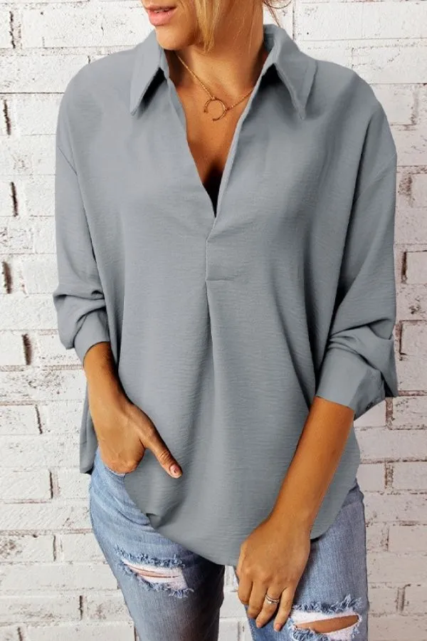 Solid Color Cotton Blouse