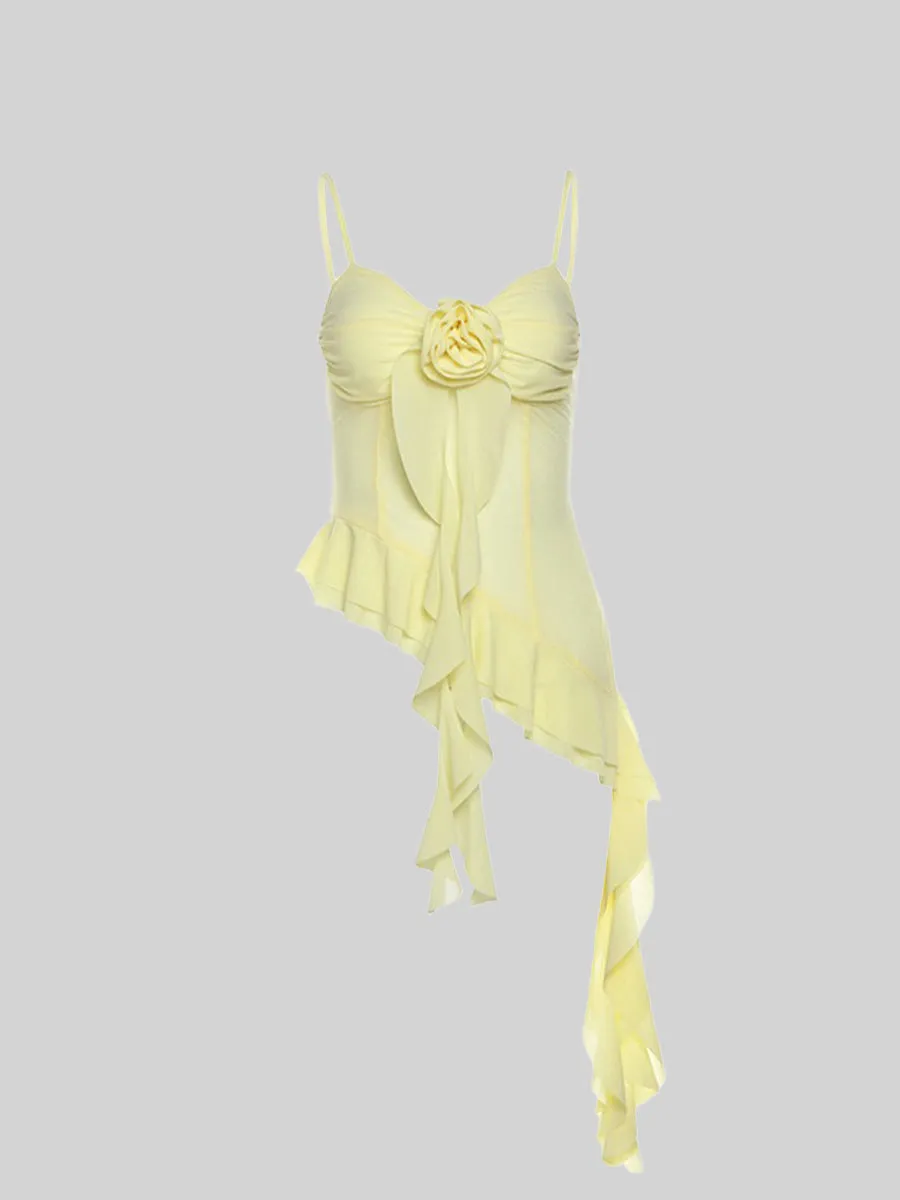 Solid Color Slim Fit Ruffle Irregular Camisole Top