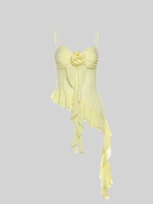 Solid Color Slim Fit Ruffle Irregular Camisole Top