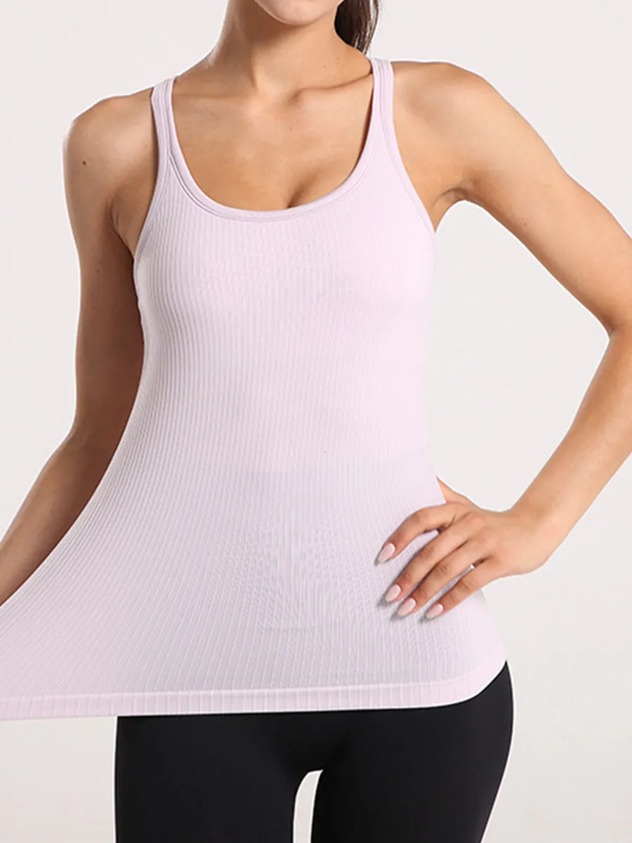 Solid Slim Fit Sports Tank Top Yoga Tank Gym Top with Chest Pads
