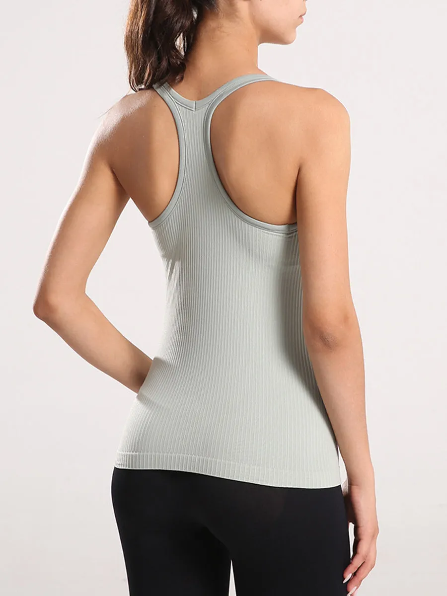 Solid Slim Fit Sports Tank Top Yoga Tank Gym Top with Chest Pads