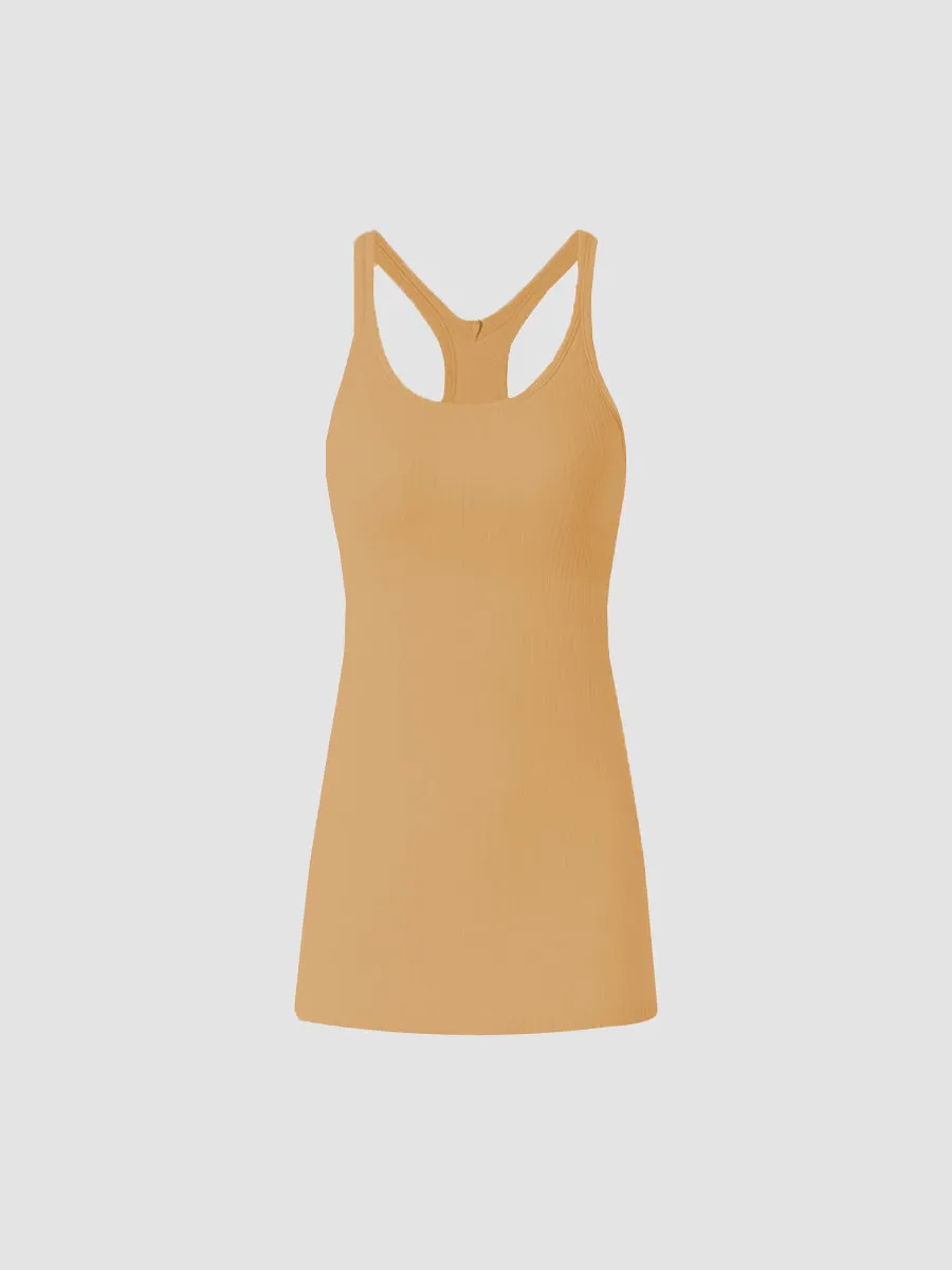 Solid Slim Fit Sports Tank Top Yoga Tank Gym Top with Chest Pads