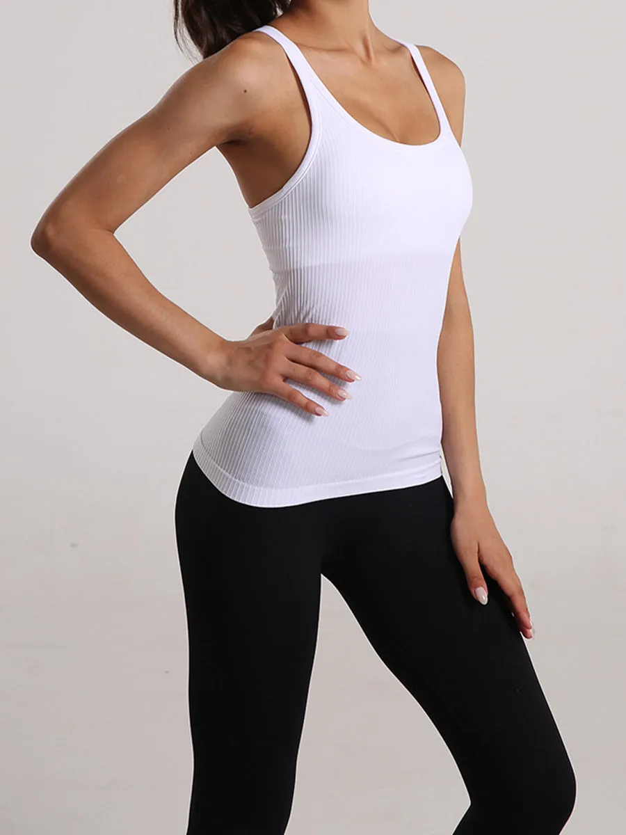 Solid Slim Fit Sports Tank Top Yoga Tank Gym Top with Chest Pads