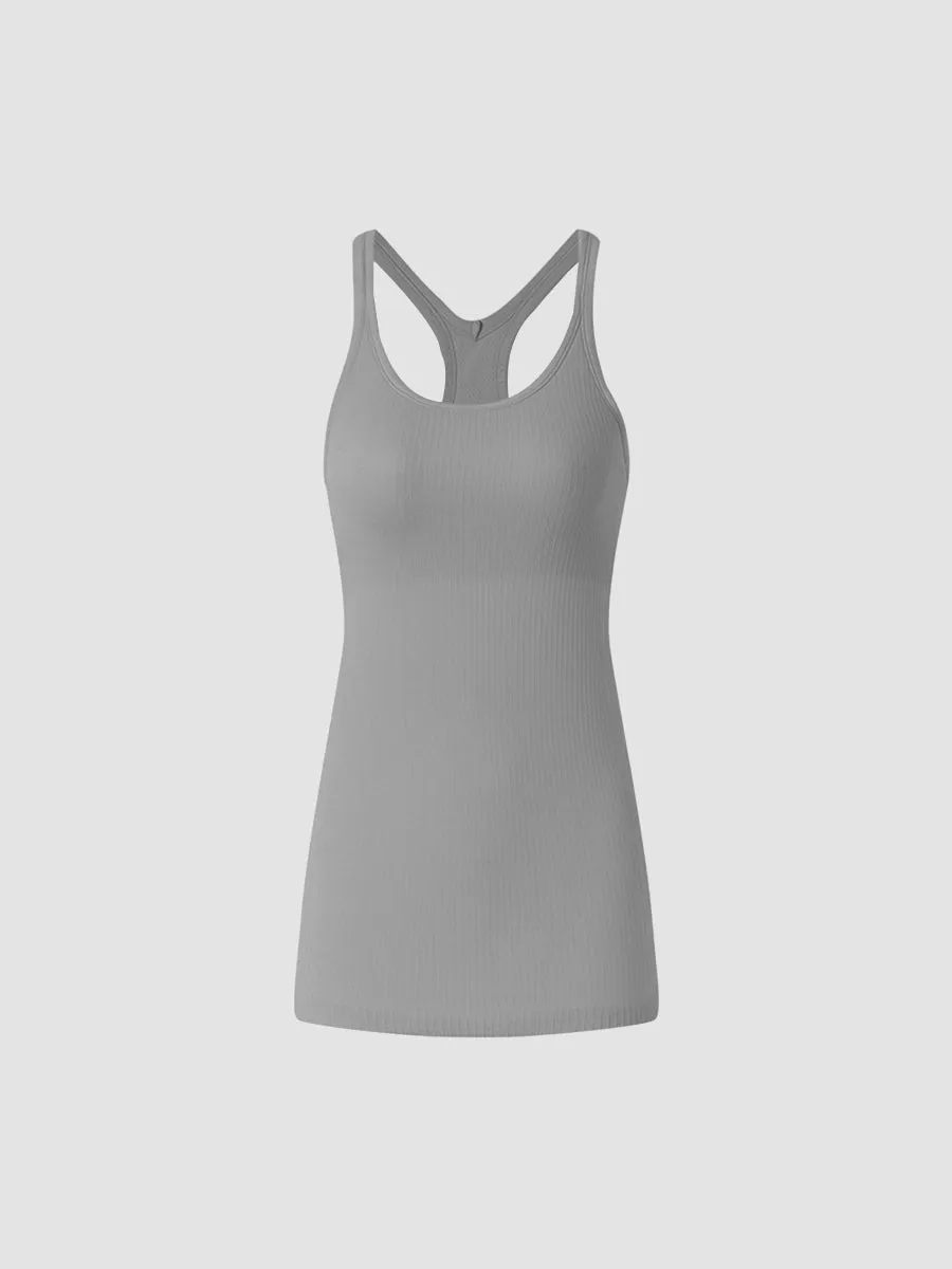 Solid Slim Fit Sports Tank Top Yoga Tank Gym Top with Chest Pads