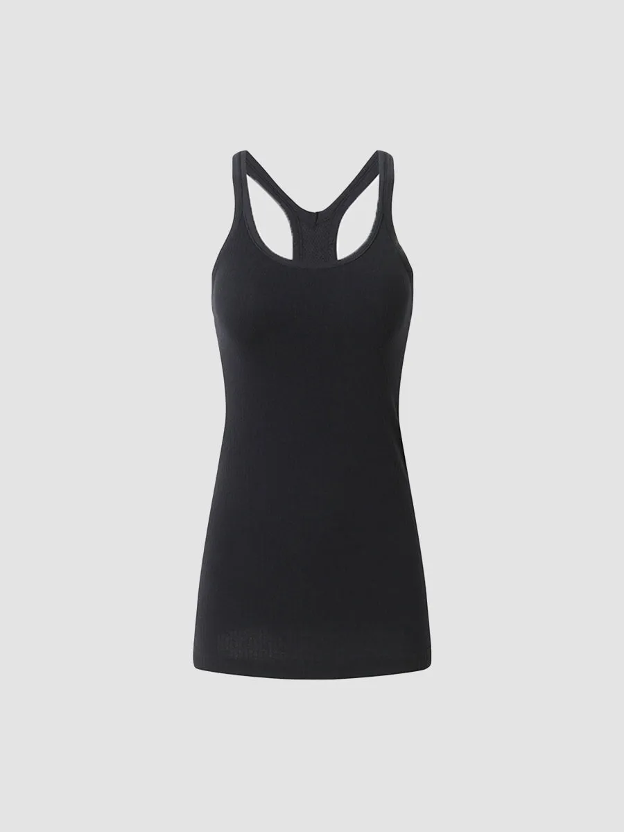 Solid Slim Fit Sports Tank Top Yoga Tank Gym Top with Chest Pads