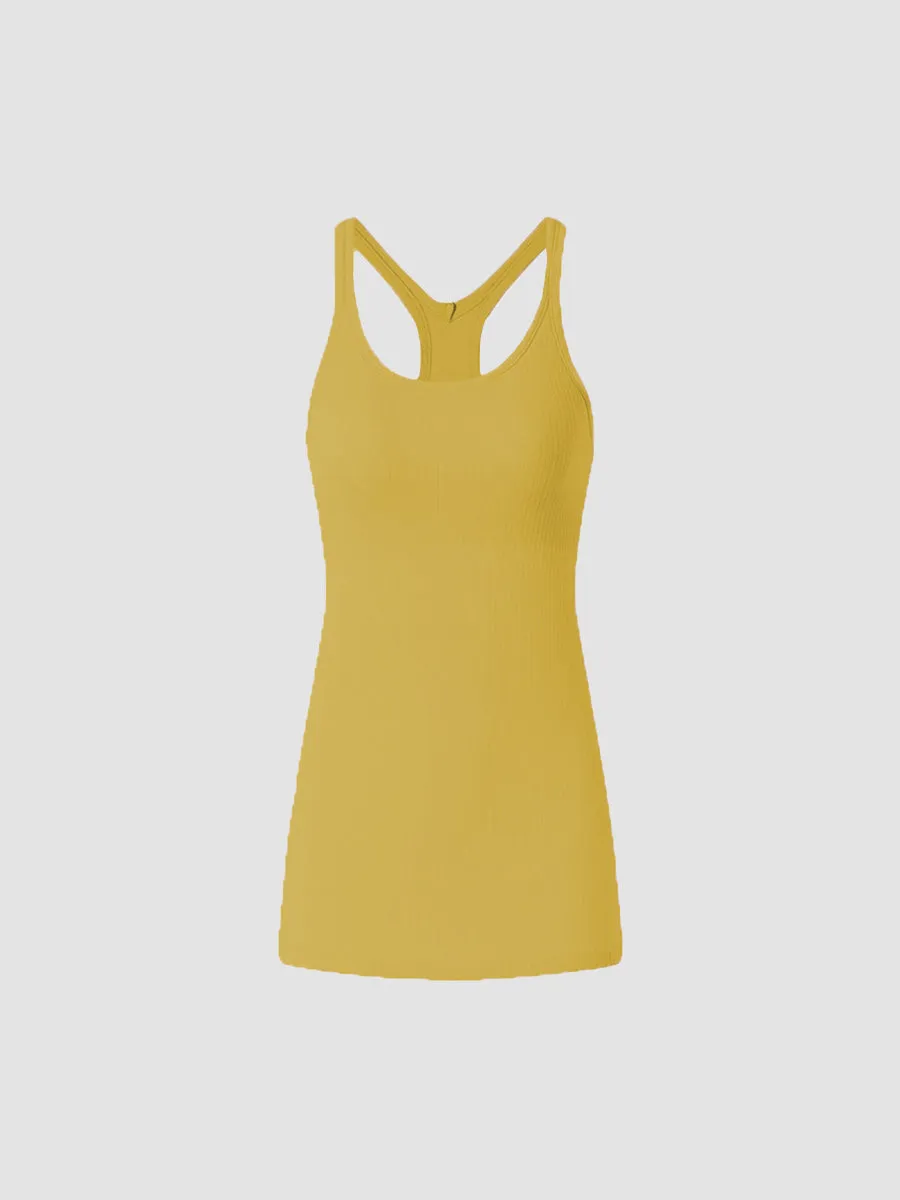 Solid Slim Fit Sports Tank Top Yoga Tank Gym Top with Chest Pads