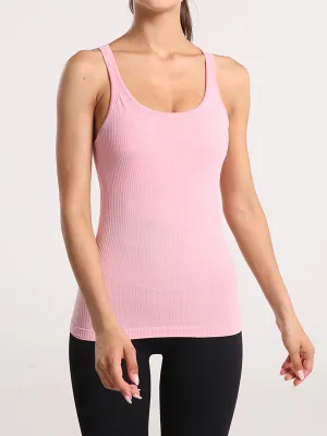 Solid Slim Fit Sports Tank Top Yoga Tank Gym Top with Chest Pads