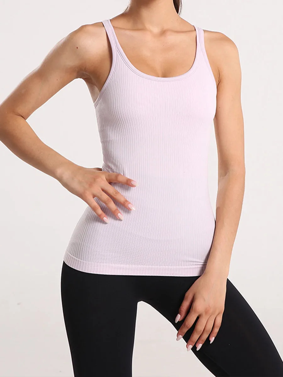 Solid Slim Fit Sports Tank Top Yoga Tank Gym Top with Chest Pads