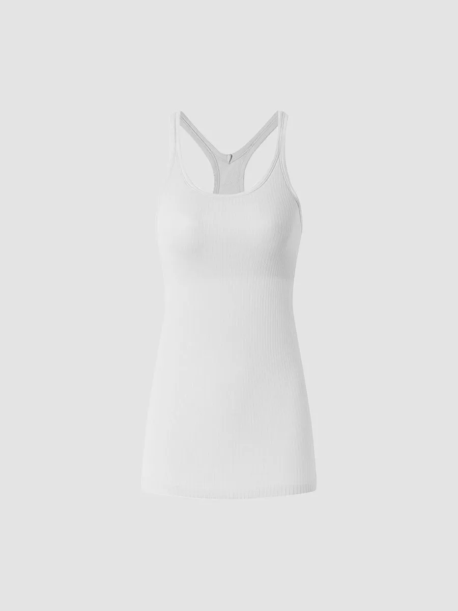 Solid Slim Fit Sports Tank Top Yoga Tank Gym Top with Chest Pads