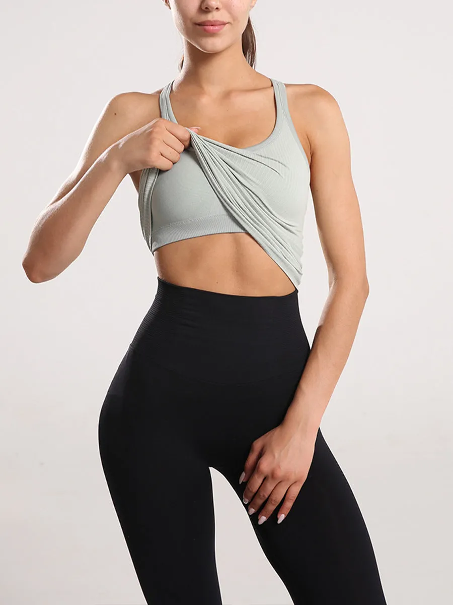Solid Slim Fit Sports Tank Top Yoga Tank Gym Top with Chest Pads