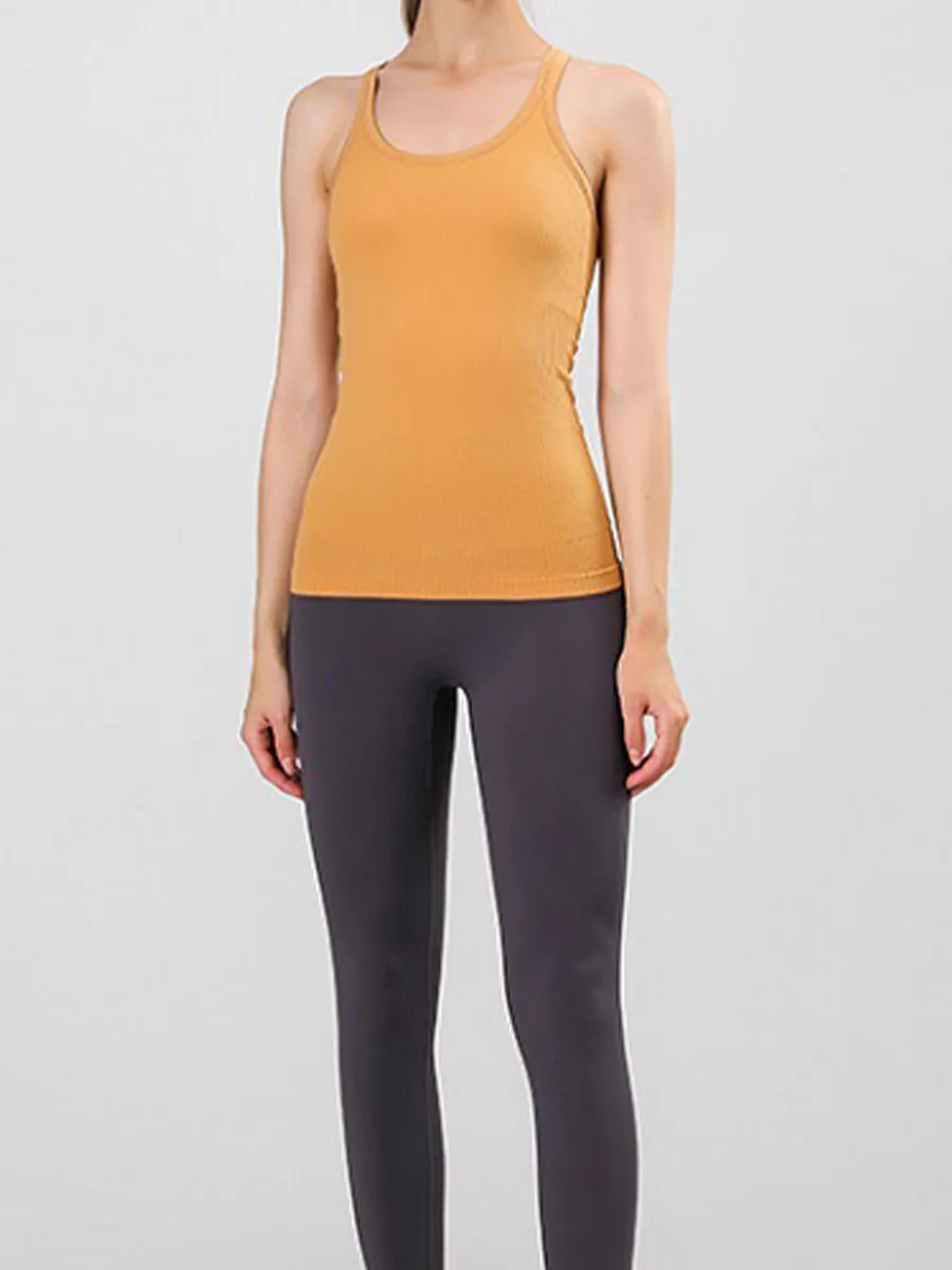 Solid Slim Fit Sports Tank Top Yoga Tank Gym Top with Chest Pads