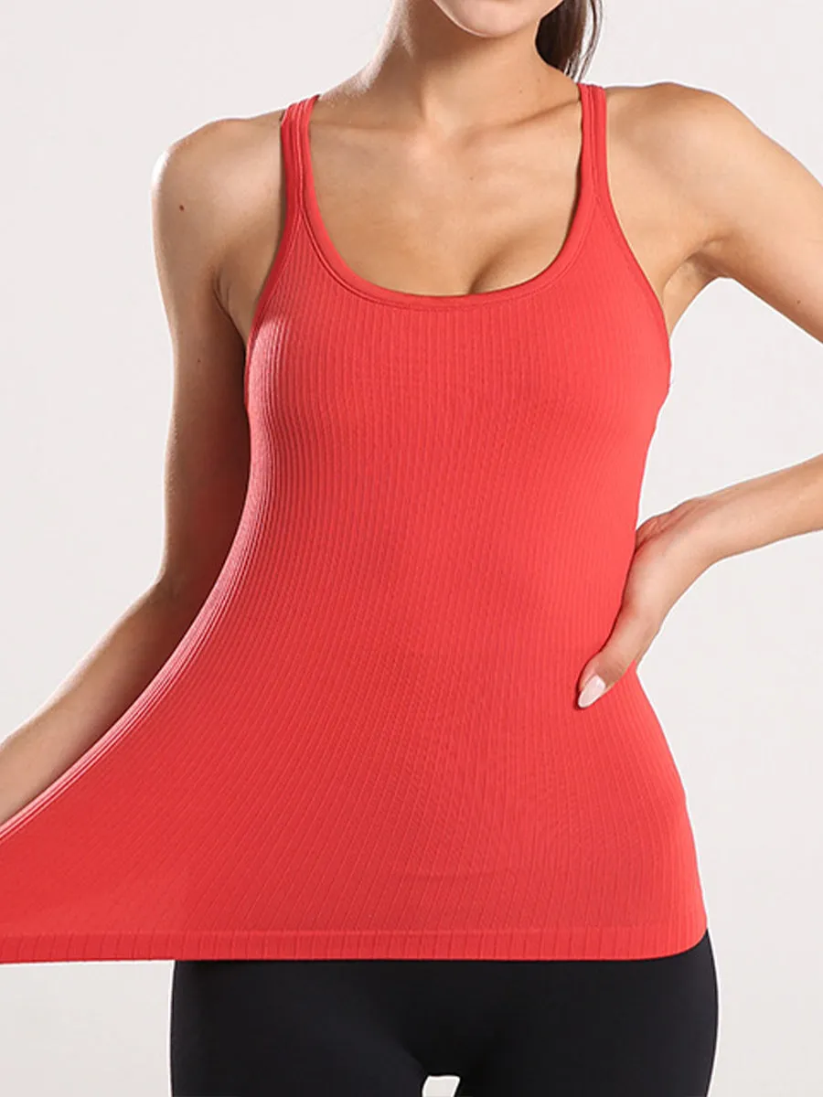 Solid Slim Fit Sports Tank Top Yoga Tank Gym Top with Chest Pads