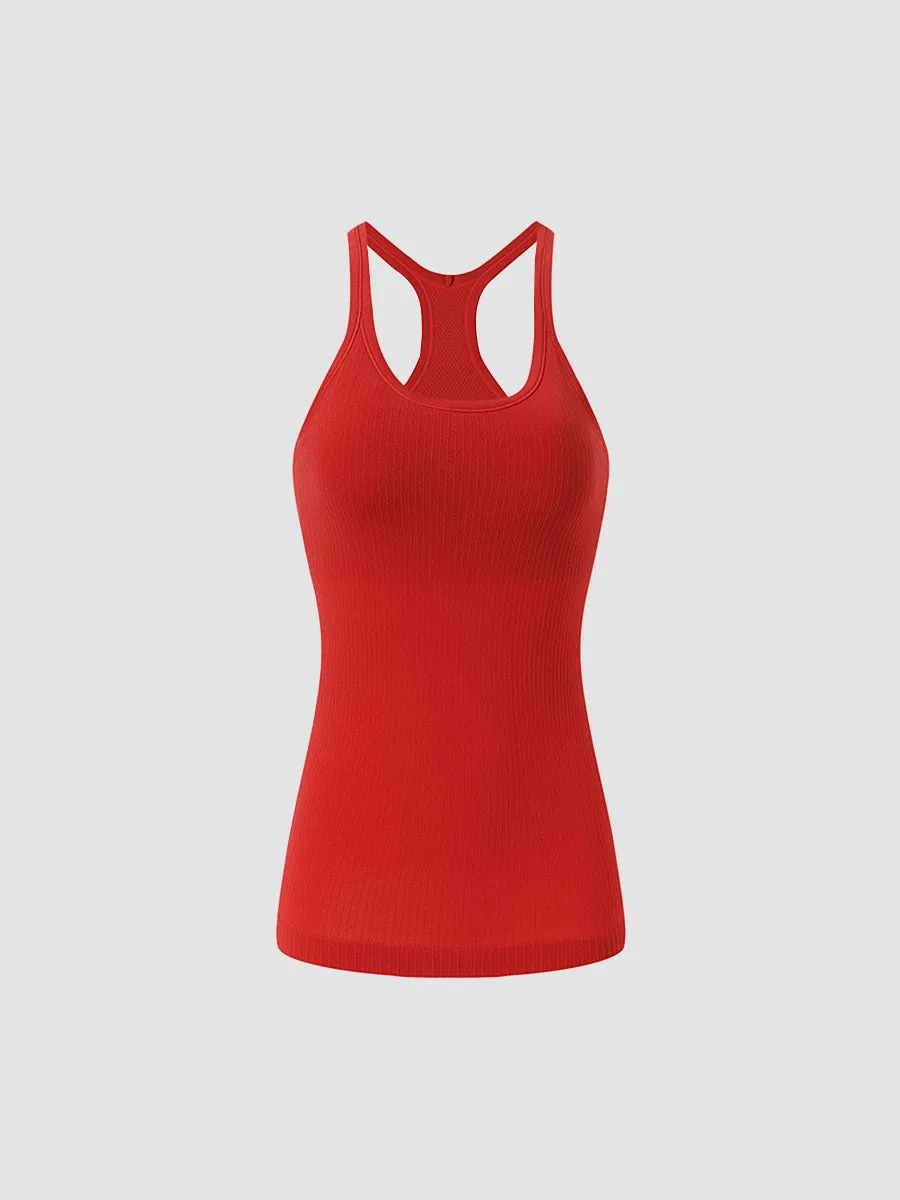 Solid Slim Fit Sports Tank Top Yoga Tank Gym Top with Chest Pads