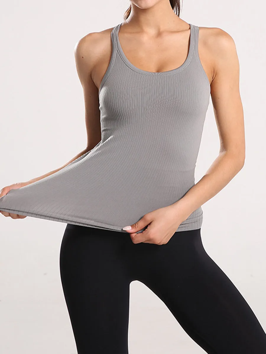 Solid Slim Fit Sports Tank Top Yoga Tank Gym Top with Chest Pads