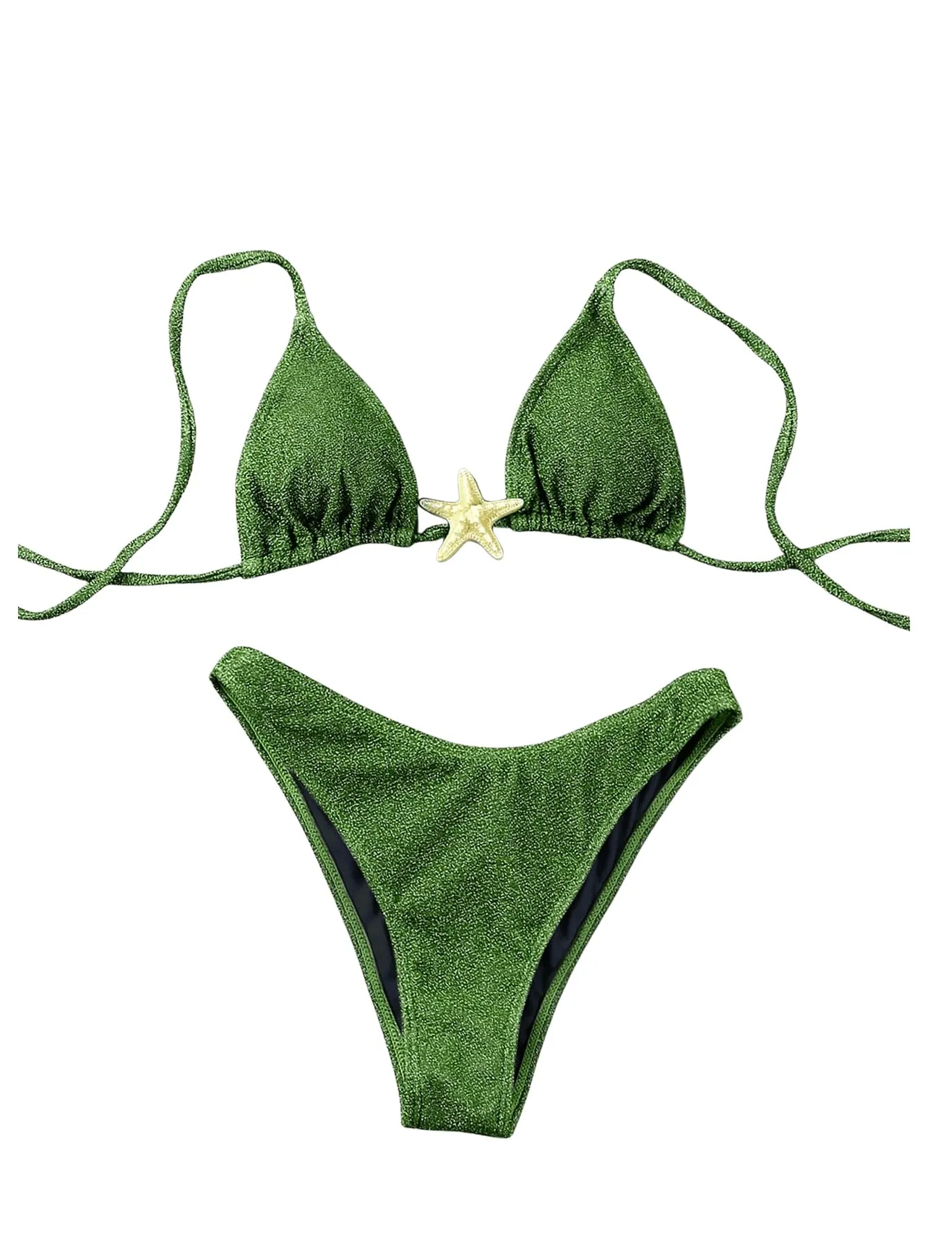 SOLY HUX Women's Sexy Halter Triangle Bikini Set Tie String Swimsuit High Cut Thong Two Piece Bathing Suit Pure Green Medium