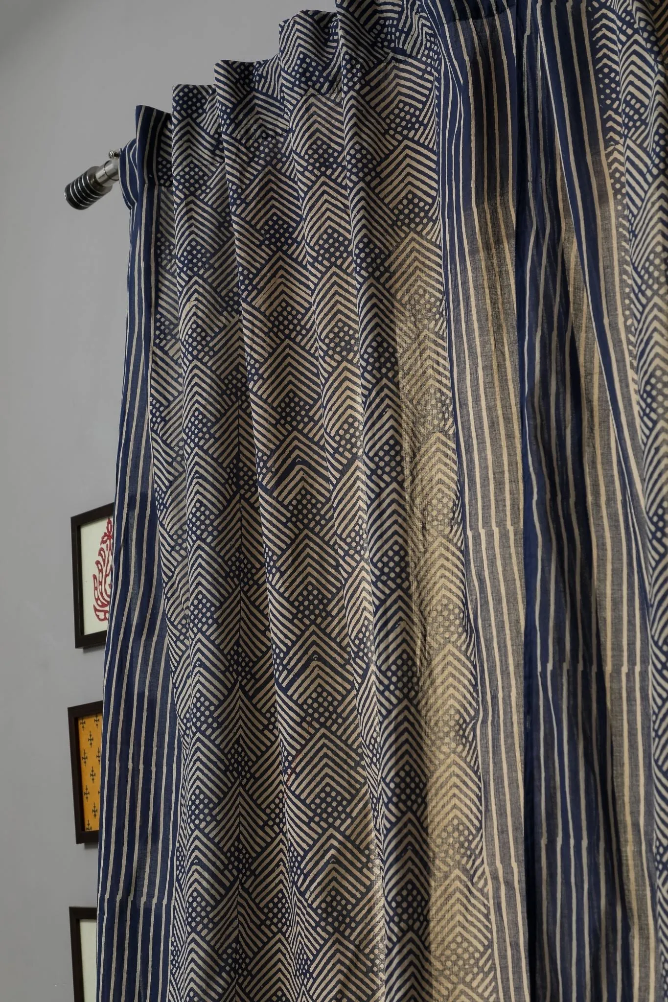 SootiSyahi 'Aster' Handblock Printed Cotton Window Curtain