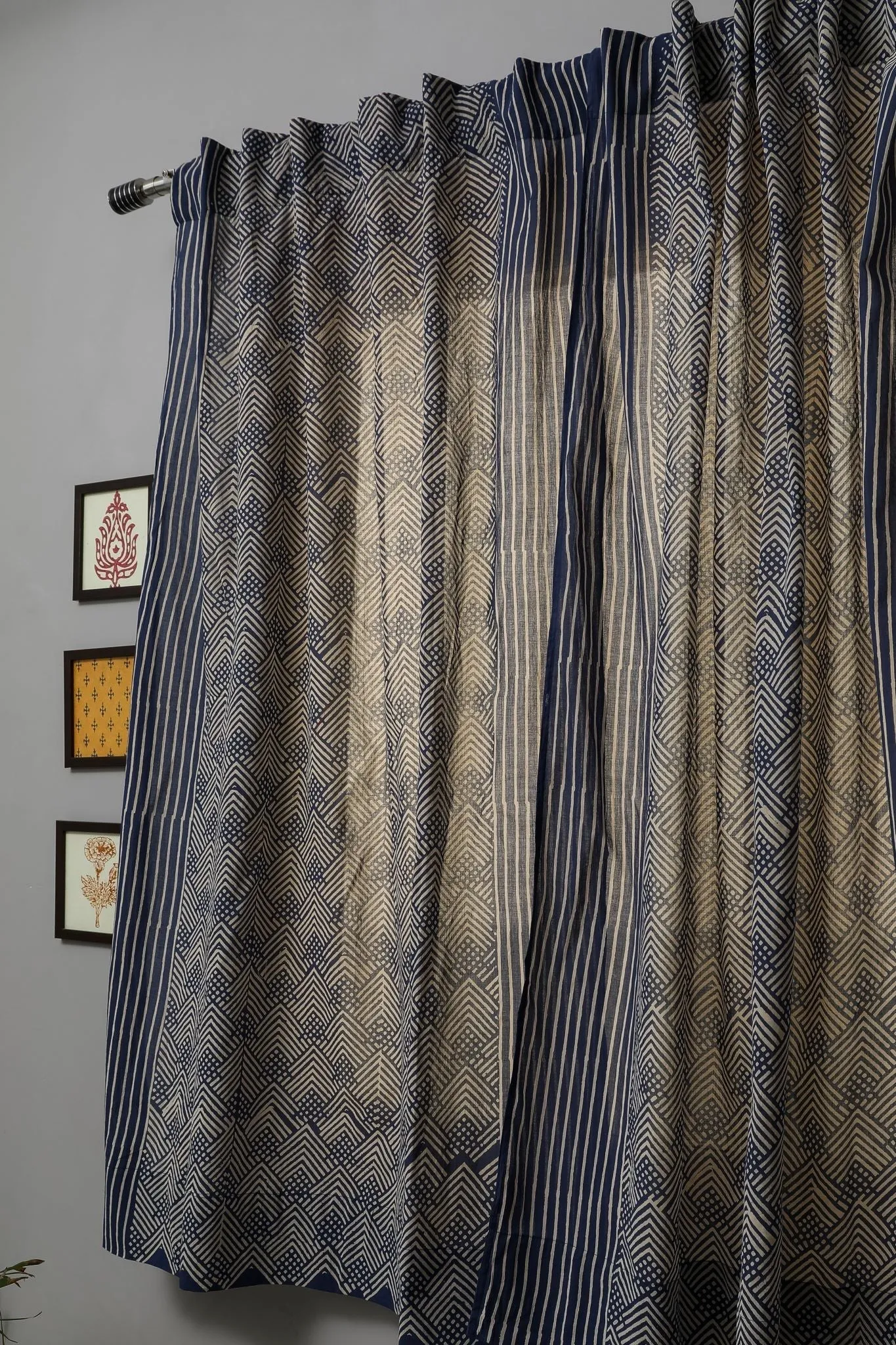 SootiSyahi 'Aster' Handblock Printed Cotton Window Curtain