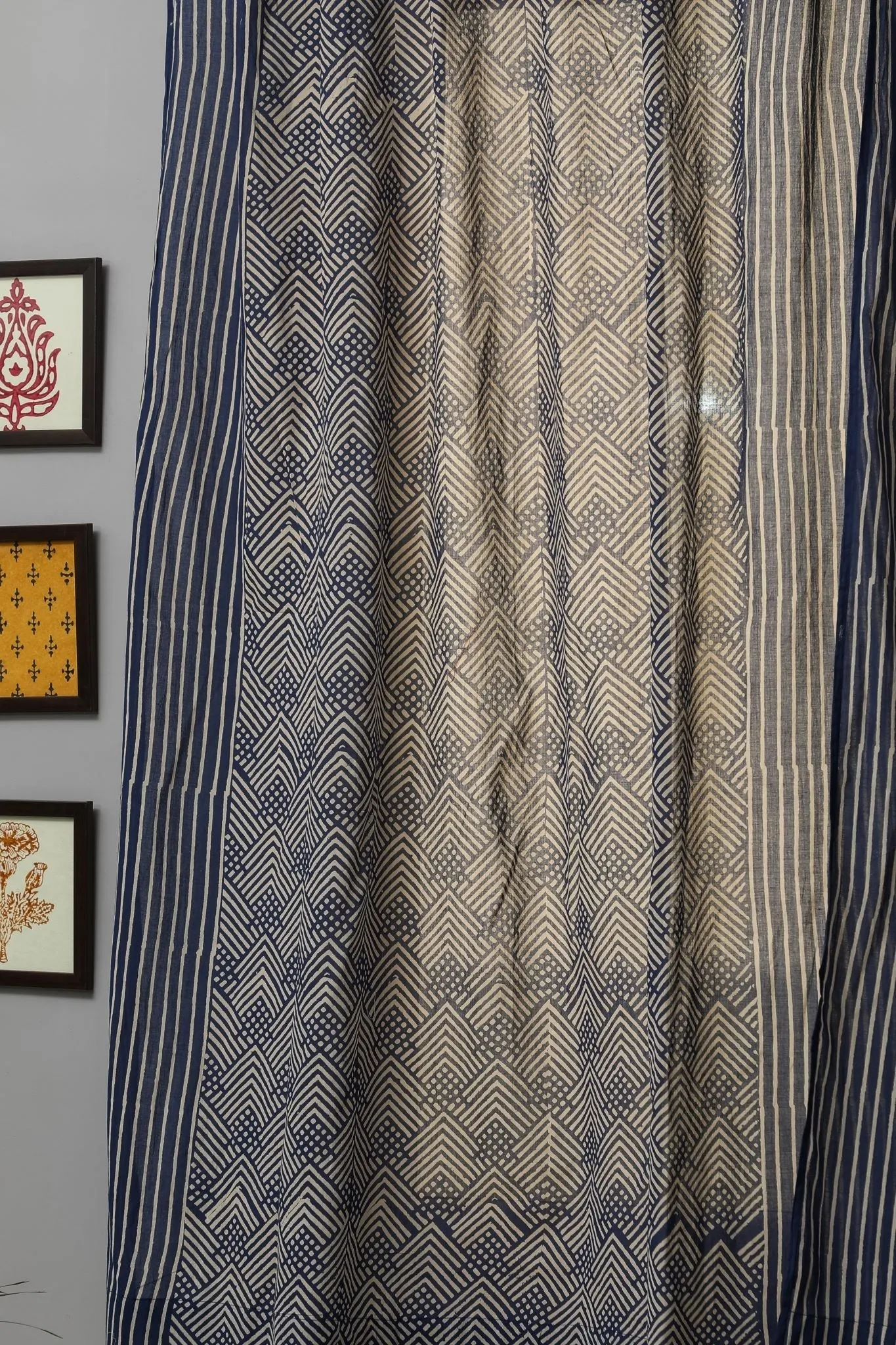 SootiSyahi 'Aster' Handblock Printed Cotton Window Curtain