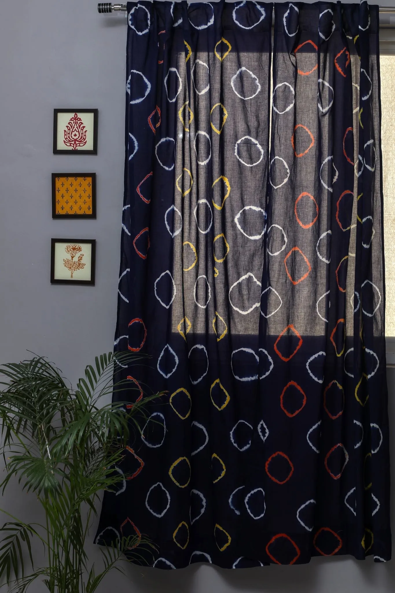 SootiSyahi 'Blue flax' Handblock Printed Cotton Door Curtain