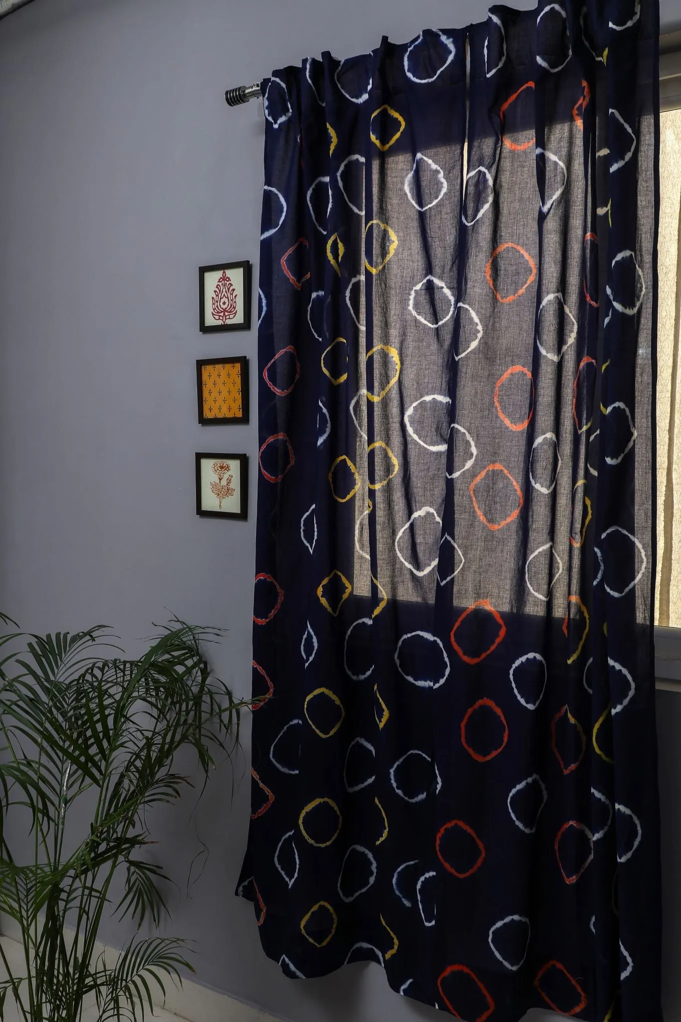 SootiSyahi 'Blue flax' Handblock Printed Cotton Door Curtain