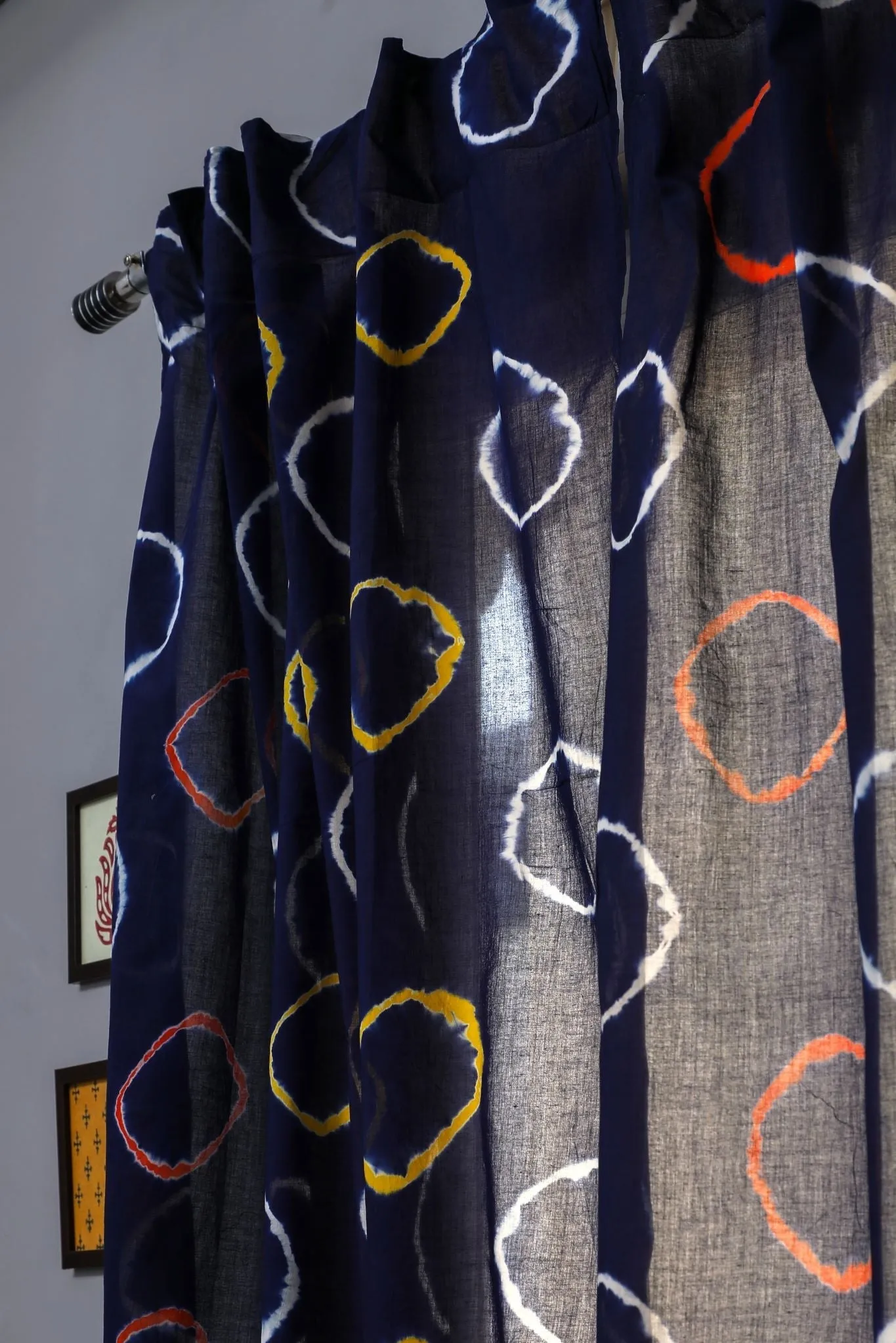 SootiSyahi 'Blue flax' Handblock Printed Cotton Door Curtain