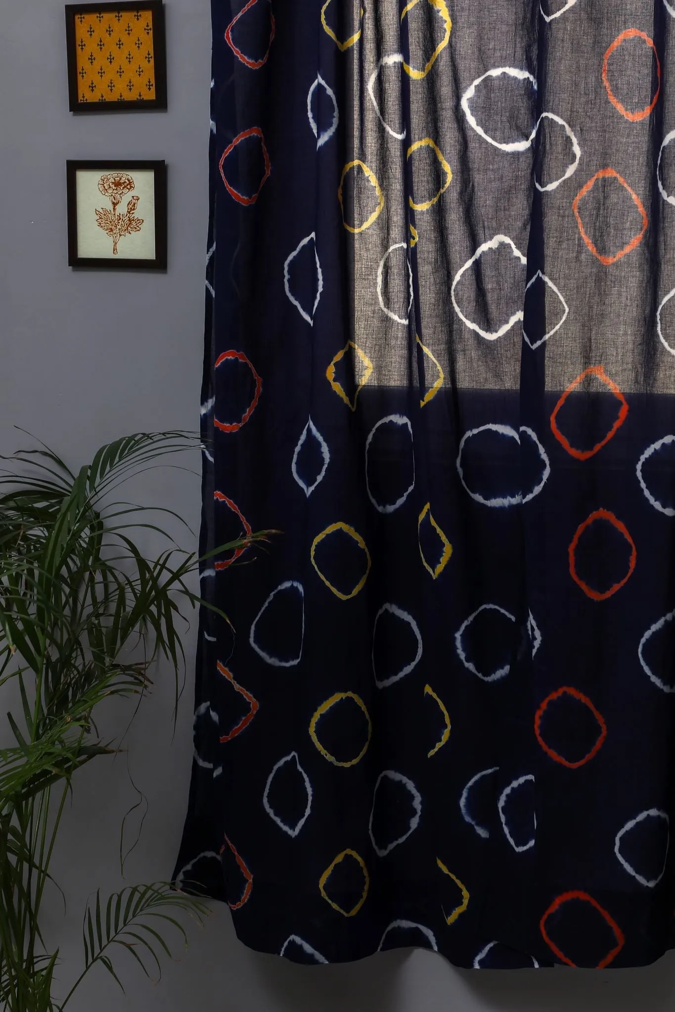 SootiSyahi 'Blue flax' Handblock Printed Cotton Door Curtain
