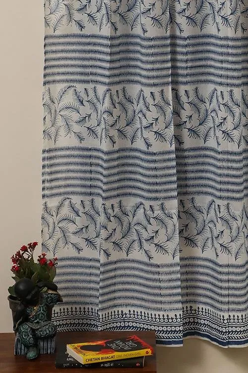 Sootisyahi 'Blue Mesh' Handblock Printed Voile Cotton Curtain