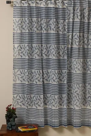 Sootisyahi 'Blue Mesh' Handblock Printed Voile Cotton Curtain