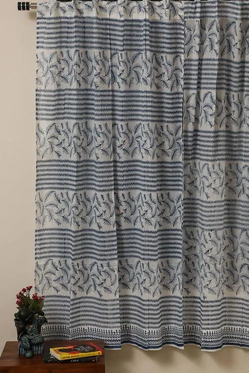 Sootisyahi 'Blue Mesh' Handblock Printed Voile Cotton Curtain