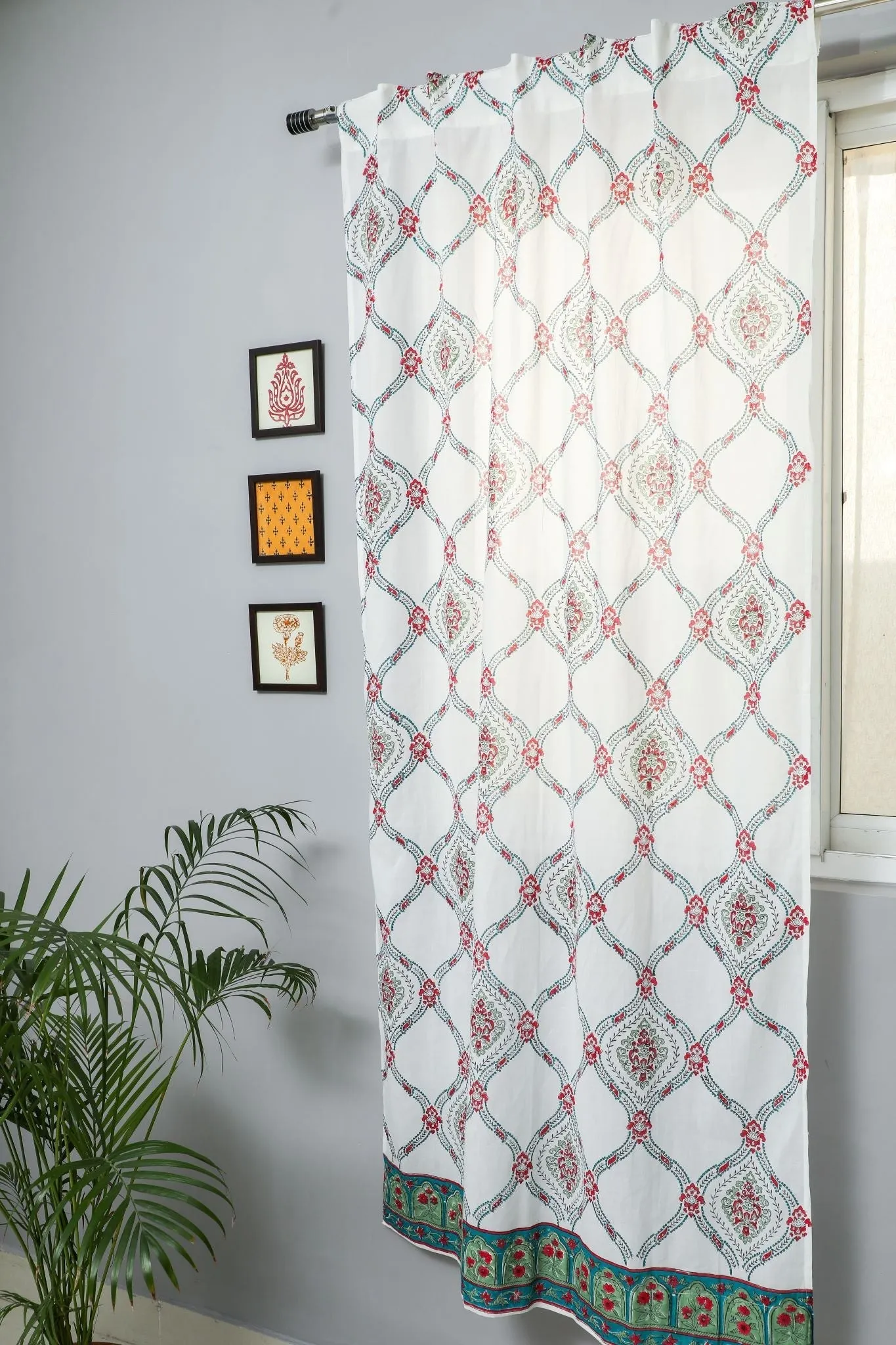 SootiSyahi 'First Impression' Handblock Printed Cotton Door Curtain