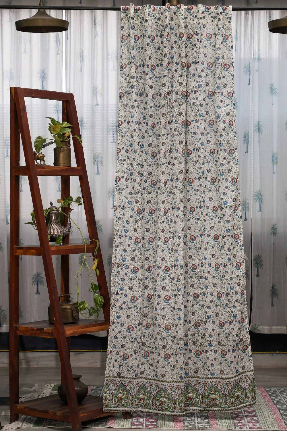 SootiSyahi 'Floral Blossom' Handblock Printed Cotton Door Curtain