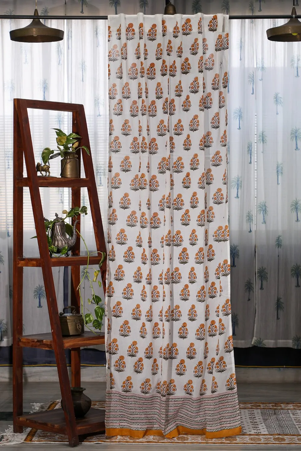 SootiSyahi 'Yellow Daisy' Handblock Printed Cotton Door Curtain