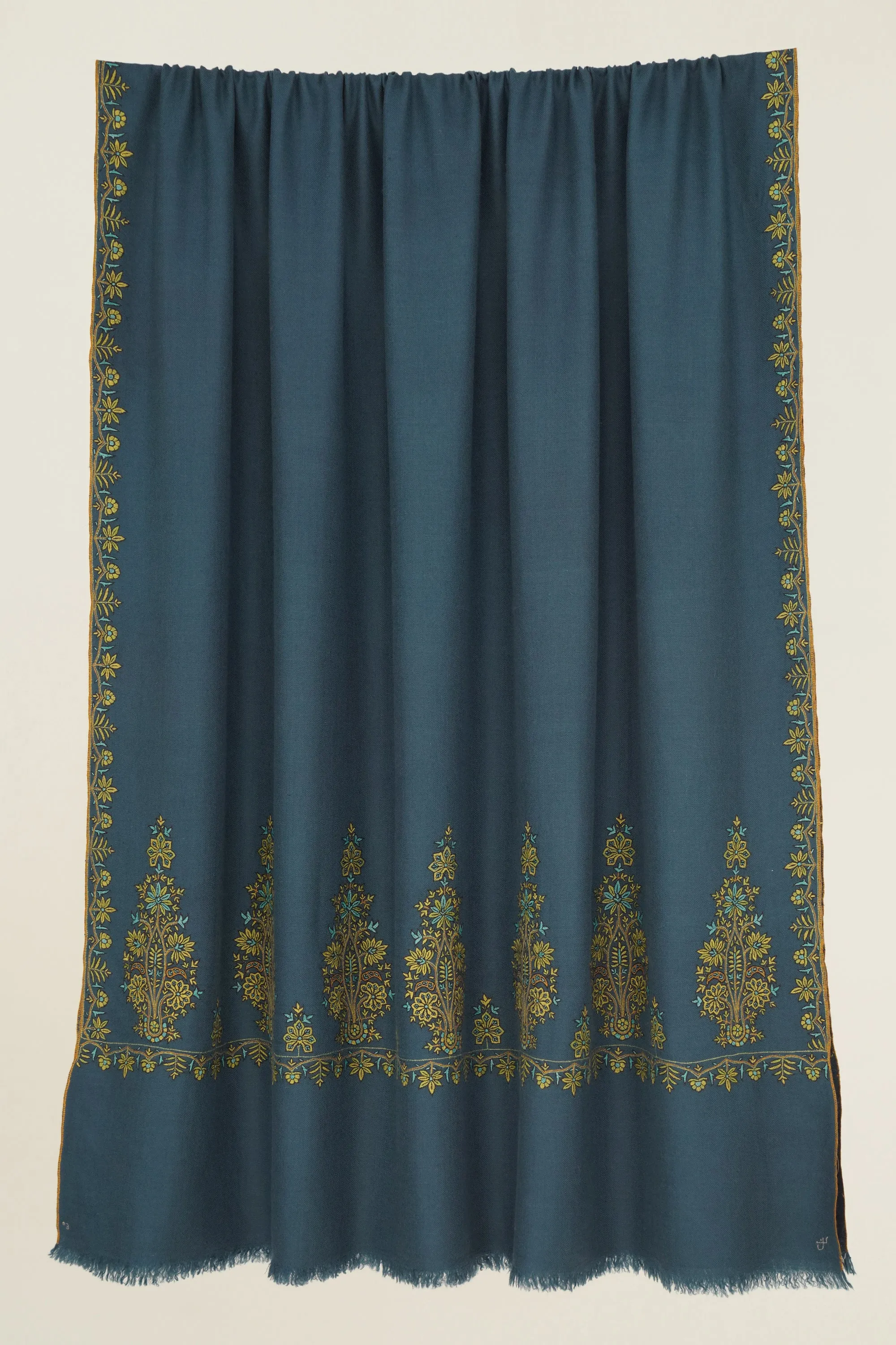 Sozni Faiza Palledar Hand Embroidered Pashmina Shawl Spruce