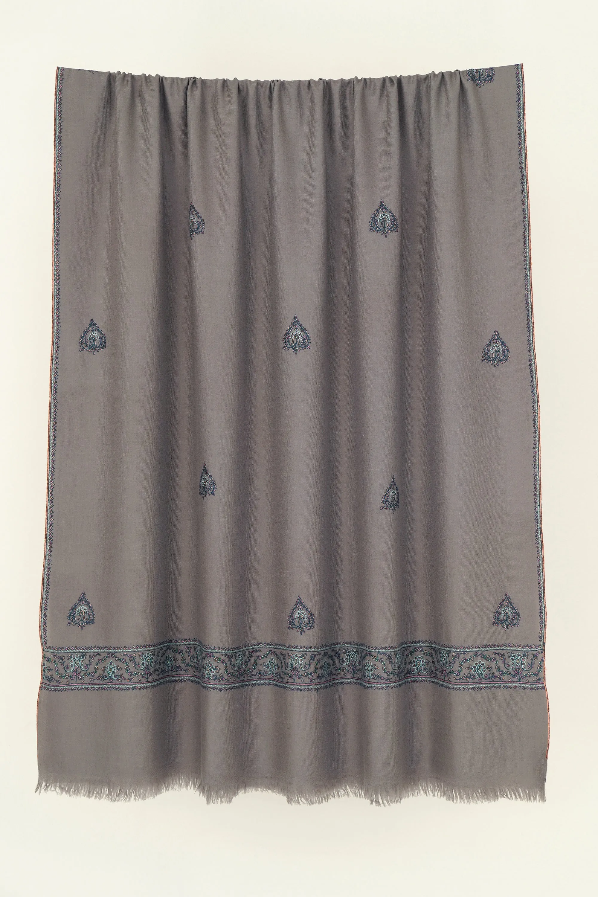 Sozni Nazlidor Butidar Hand Embroidered Pashmina Shawl Pebble