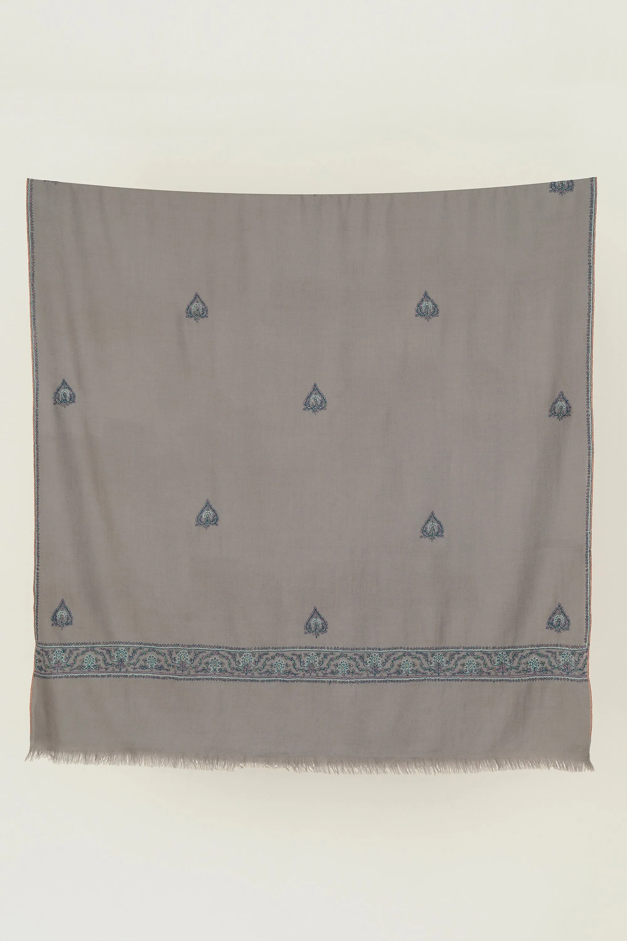Sozni Nazlidor Butidar Hand Embroidered Pashmina Shawl Pebble