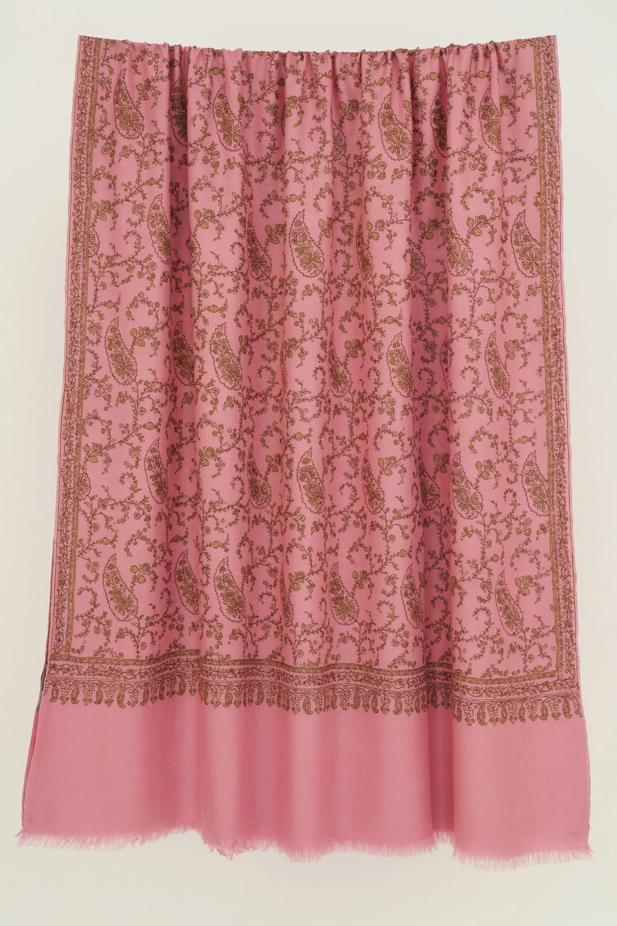 Sozni Sidra Jaaldar Hand Embroidered Pashmina Shawl Rose Pink
