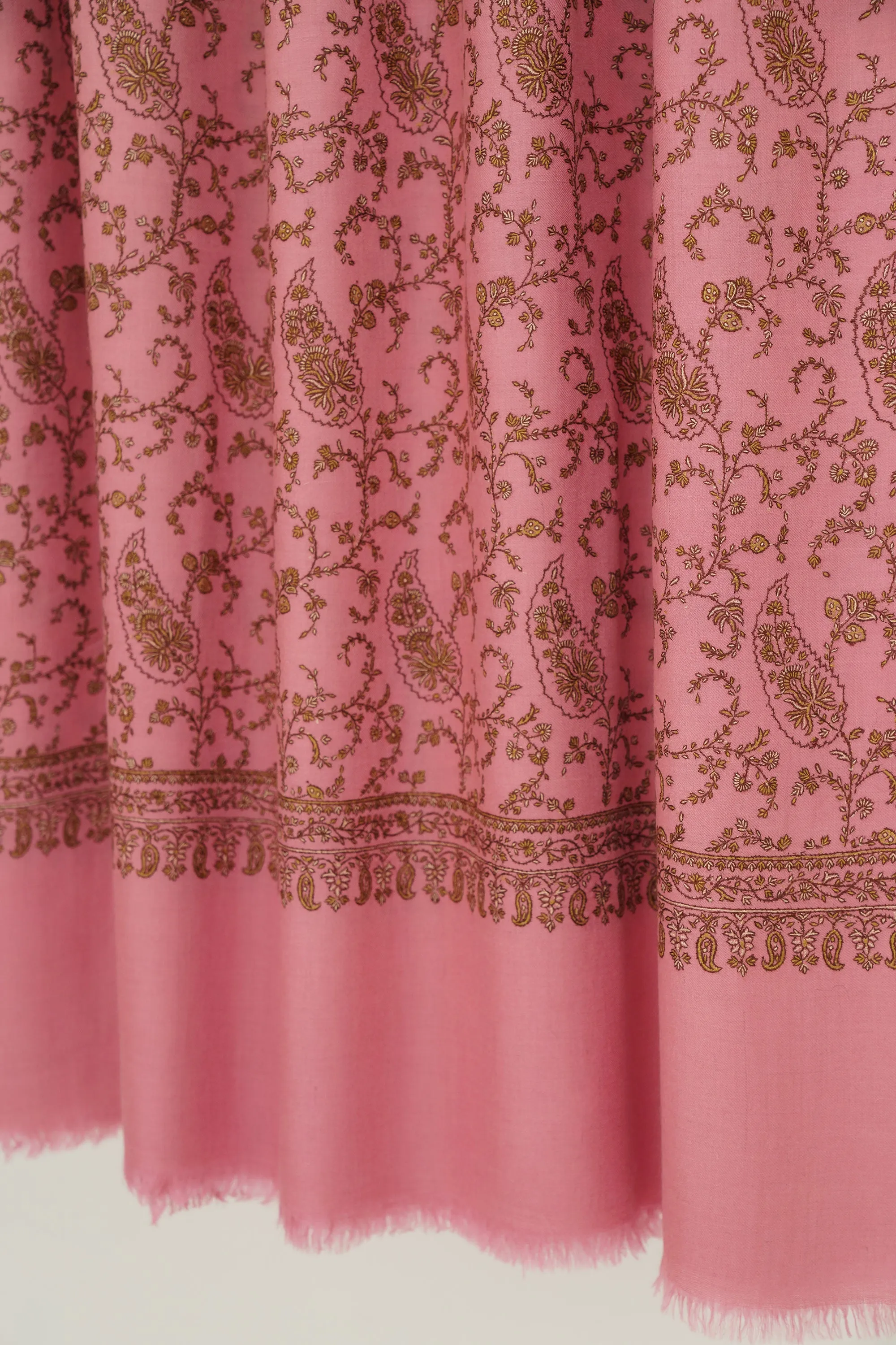 Sozni Sidra Jaaldar Hand Embroidered Pashmina Shawl Rose Pink