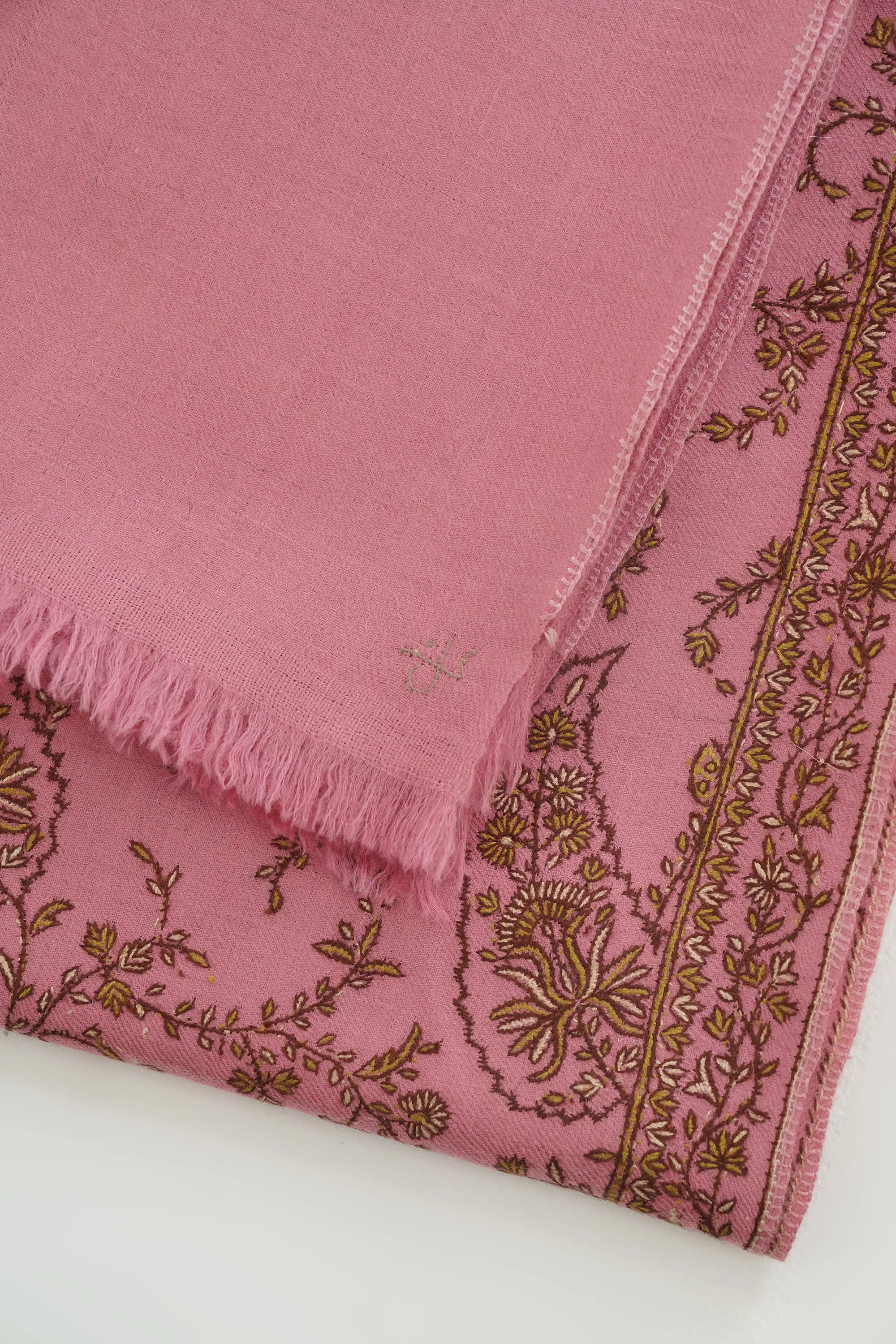 Sozni Sidra Jaaldar Hand Embroidered Pashmina Shawl Rose Pink