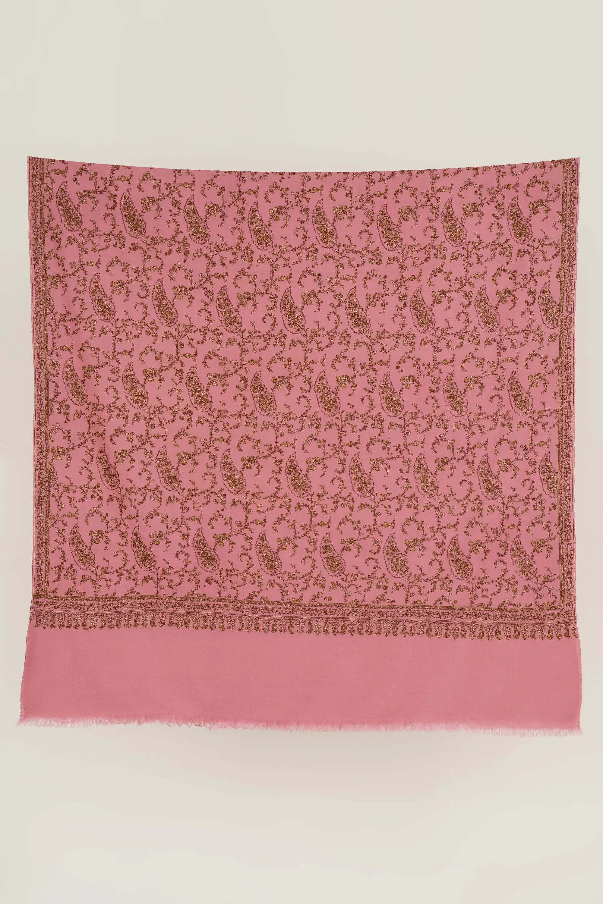 Sozni Sidra Jaaldar Hand Embroidered Pashmina Shawl Rose Pink
