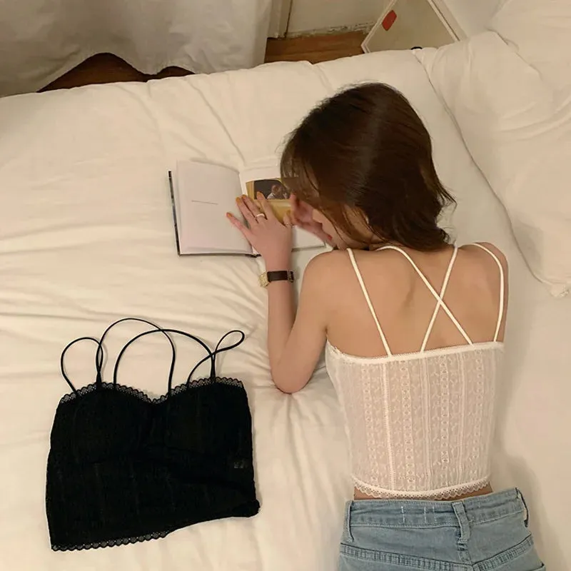 SP&CITY French Transparent Lace Women's Bra Summer Thin Beautiful Back Sexy Bras Vest Hollow Out Camisole Female Lingerie Tanks